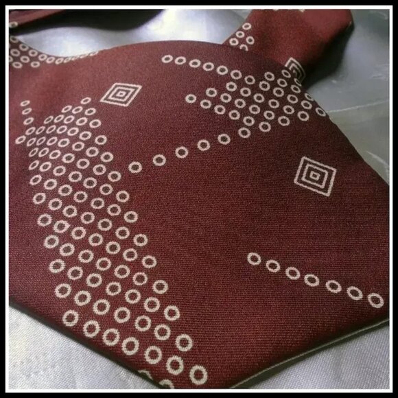 Vintage Brown Silk Wide Tie, Atomic Print Necktie - Picture 7 of 15